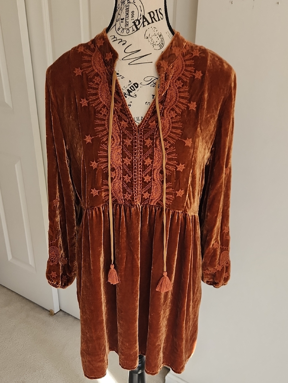 Johnny Was Velvet Burnt Orange Tunic SZ XS